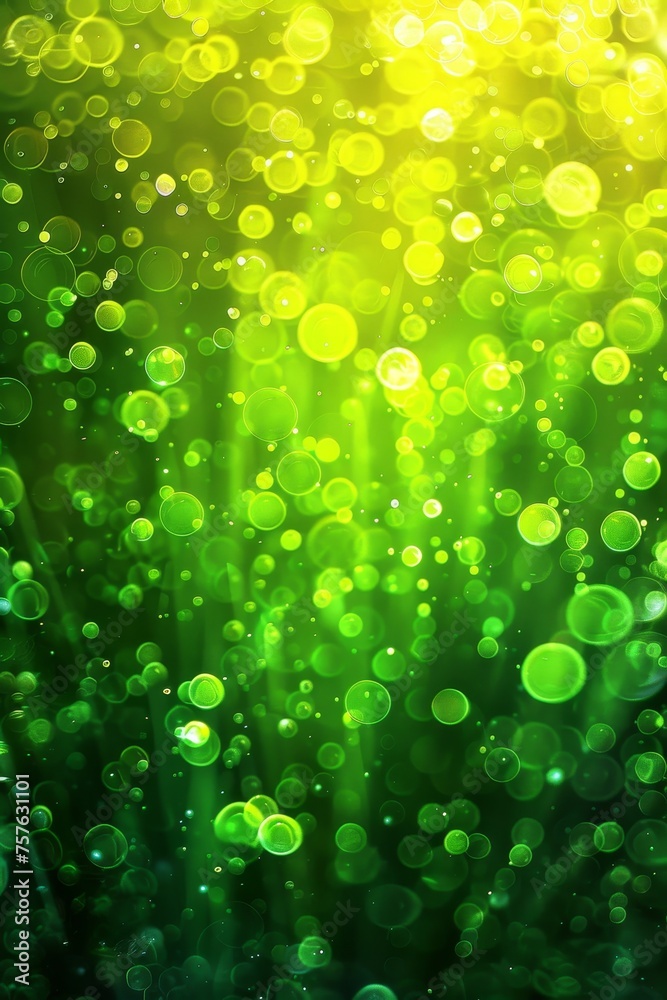 Abstract delicate gentle bokeh background in emerald green, pastel yellow, and champagne gold colors