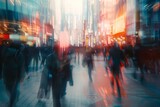 Motion blur of people walking in the morning rush hour, busy modern life concept