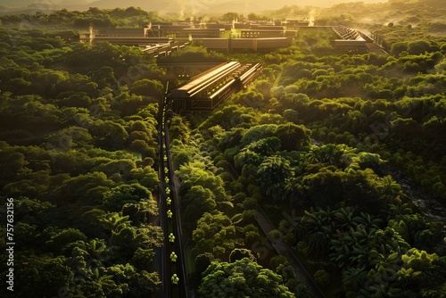 Wallpaper Mural A captivating aerial view of a factory surrounded by lush greenery, celebrating International Labour Day, with the emphasis on harmonious coexistence between industrial development and nature. Torontodigital.ca