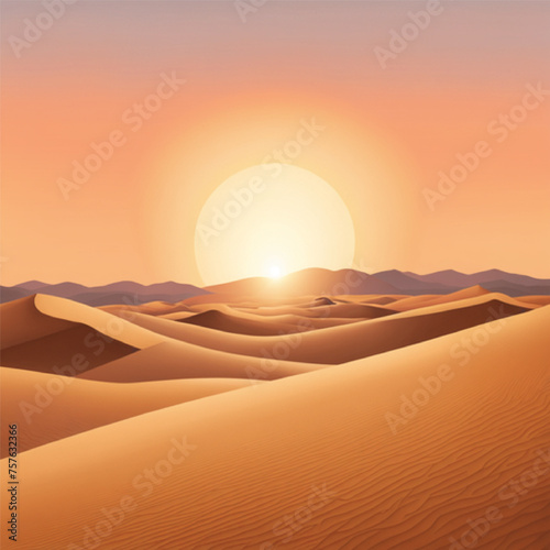 Sunset in the desert between sand dunes