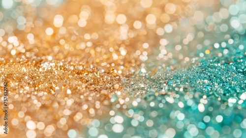 Abstract delicate blur bokeh background in emerald green, pastel yellow, and champagne gold colors