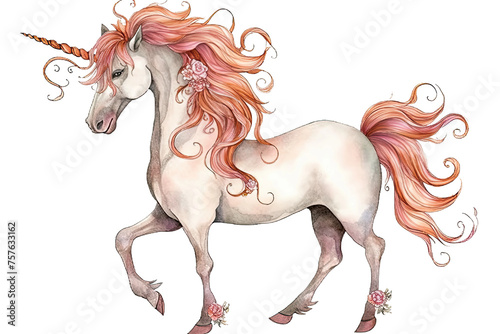 fairy white clip magical background unicorn rose isolated curly gold tale creature watercolor animal hair illustration art