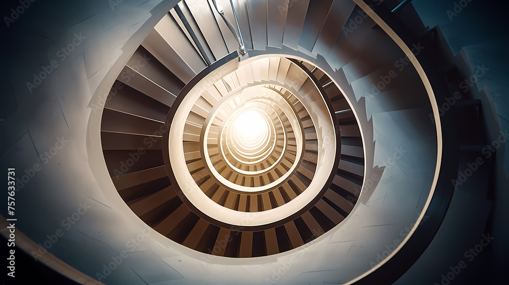 Fototapeta premium Top view of spiral staircase in building