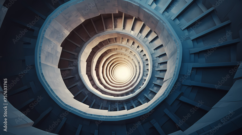 Fototapeta premium Top view of spiral staircase in building