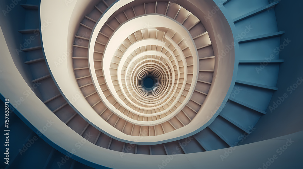 Fototapeta premium Top view of spiral staircase in building