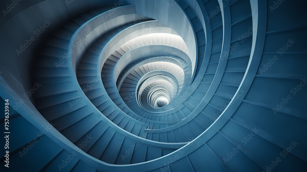 Fototapeta premium Top view of spiral staircase in building