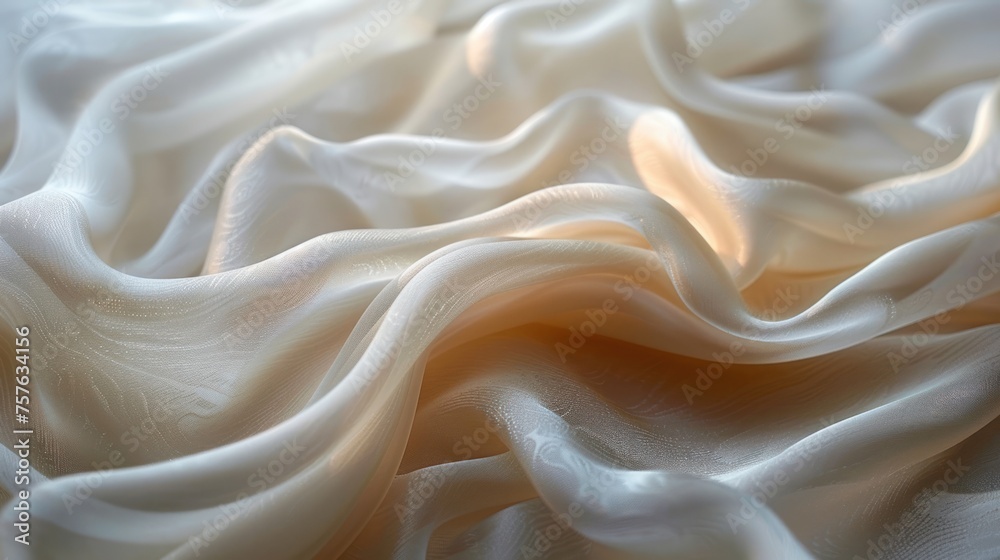 Obraz premium Luxurious golden satin fabric with a smooth, silky texture, rippling in soft waves, perfect for high-end design backgrounds.