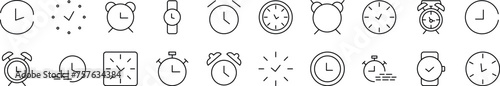 Collection of thin line icons of clock. Editable stroke. Simple linear illustration for web sites, newspapers, articles book
