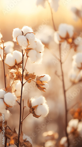 Cotton plant in the field, soft focus, toned image