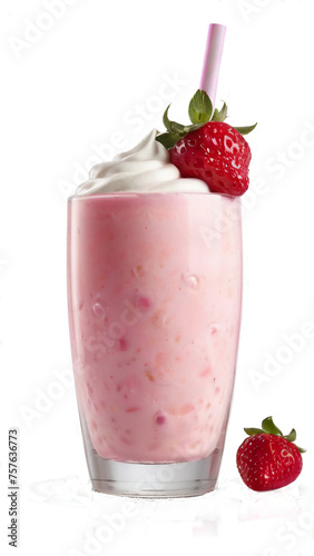 strawberry milk shake milkshake straw in a cup glass isolated no background png social media banner advertising, menu