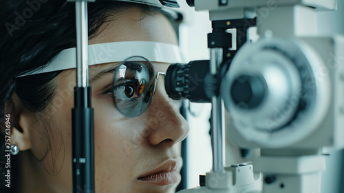An Optometrist Performing comprehensive eye examinations to assess visual acuity, refractive errors, and ocular health conditions photo