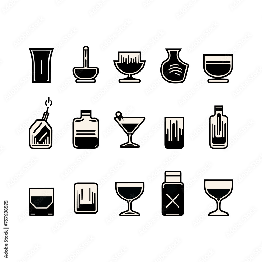 a black and white icon set for whiskey glasses , emblem set, line art, icon set a black and white icon set for whiskey glasses , emblem set, line art, icon set