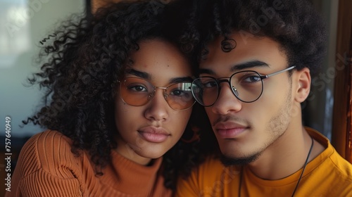 Stylish Mixed Race Siblings with Eyeglasses