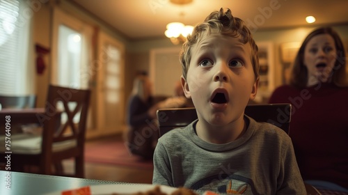 Child's exaggerated gasp as parent finds them indulging in sugary snack