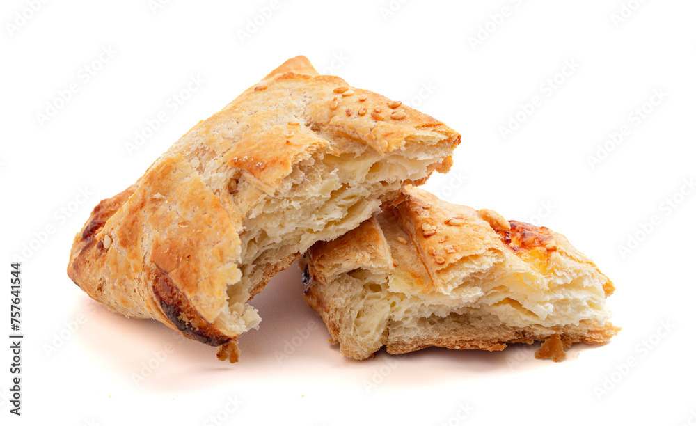 Triangle Khachapuri Filled with Soft Cheese and Sprinkled with Toasted Sesame Seeds Triangle Khachapuri Filled with Soft Cheese and Sprinkled with Toasted Sesame Seeds