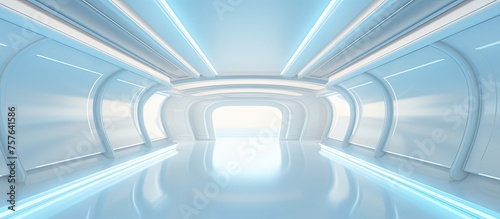 An urban design masterpiece, the tunnel features a symmetrical pattern of electric blue lights on the ceiling and walls, creating a captivating circle of art and architecture