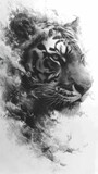 Abstract Tiger in the Whirls of Monochrome Clouds