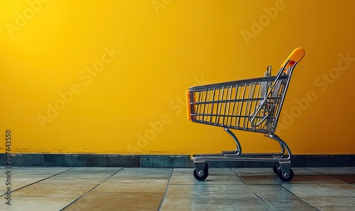 Shopping cart on a yellow background.