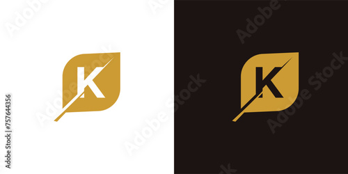 letter K leaf logo, leaf logo, simple leaf logo, letter K logo