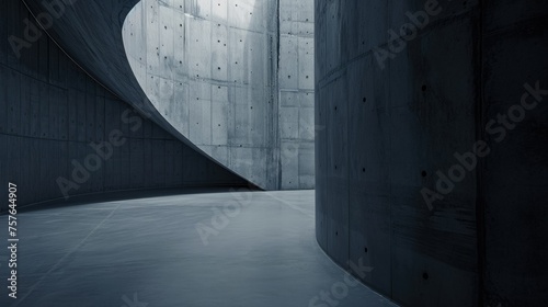 Minimalist modern concrete architecture with smooth curves and shadows, suitable for background or abstract design.