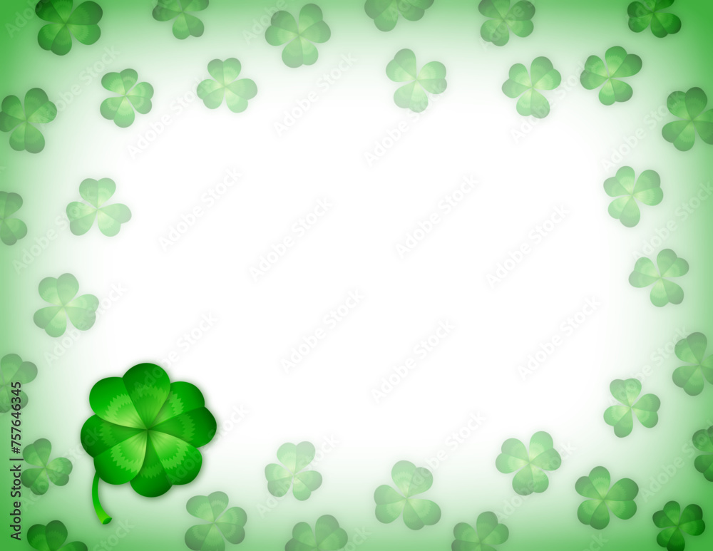 Saint Patrick's Day Clover Vector Background, 8.5 x 11 inch Landscape, Gradients, Green and Transparent Background, Detailed, Realistic, Text Backdrop, Holiday Themed Saint Patrick's Day Clover Vector Background, 8.5 x 11 inch Landscape, Gradients, Green and Transparent Background, Detailed, Realistic, Text Backdrop, Holiday Themed