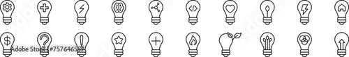 Lightbulb with items Vector Pictograms Drawn with Thin Line. Editable stroke. Simple linear illustration for web sites, newspapers, articles book