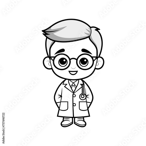 coloring page for kids, style of coloring book, a lineal icon depicting cute Doctor on white background