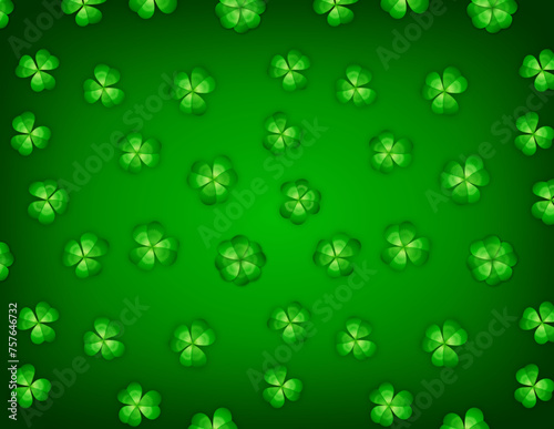 Saint Patrick's Day Realistic Clover Vector Pattern Swatch Repeatable Seamless Isolated Green Gradient Background