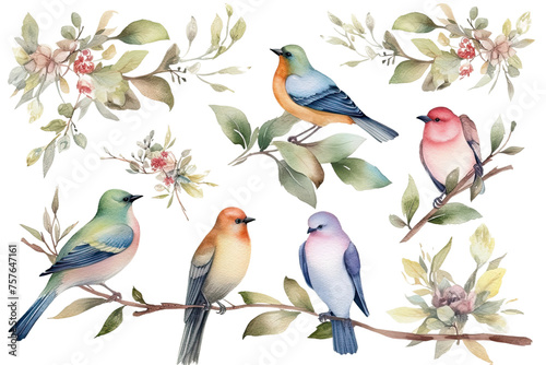 set Watercolor flowers birds © akk png
