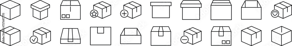 Pack of line icons of boxes. Editable stroke. Simple outline sign for web sites, newspapers, articles book Pack of line icons of boxes. Editable stroke. Simple outline sign for web sites, newspapers, articles book