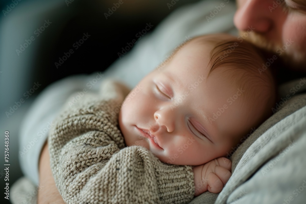 The baby sleeps in his father's arms. father's day The baby sleeps in his father's arms. father's day