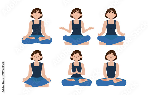 Flat people meditating illustration, yoga