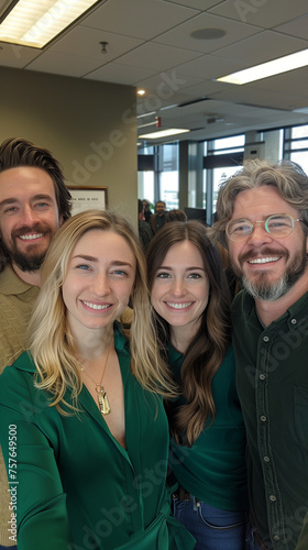 selfie of a group of corporate professionals at an office retreat