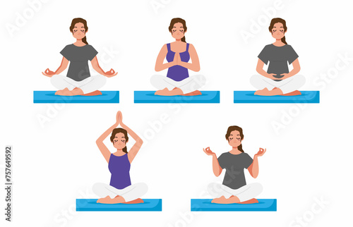 Flat people meditating illustration, yoga