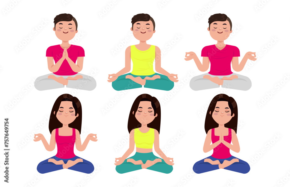 Flat people meditating illustration, yoga Flat people meditating illustration, yoga