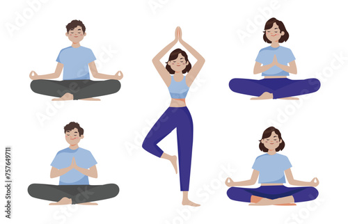 Flat people meditating illustration, yoga