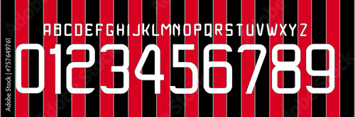 font vector team 2012 - 2013 kit sport style font. AC milan football style font. serie A. sports style letters and numbers for soccer team