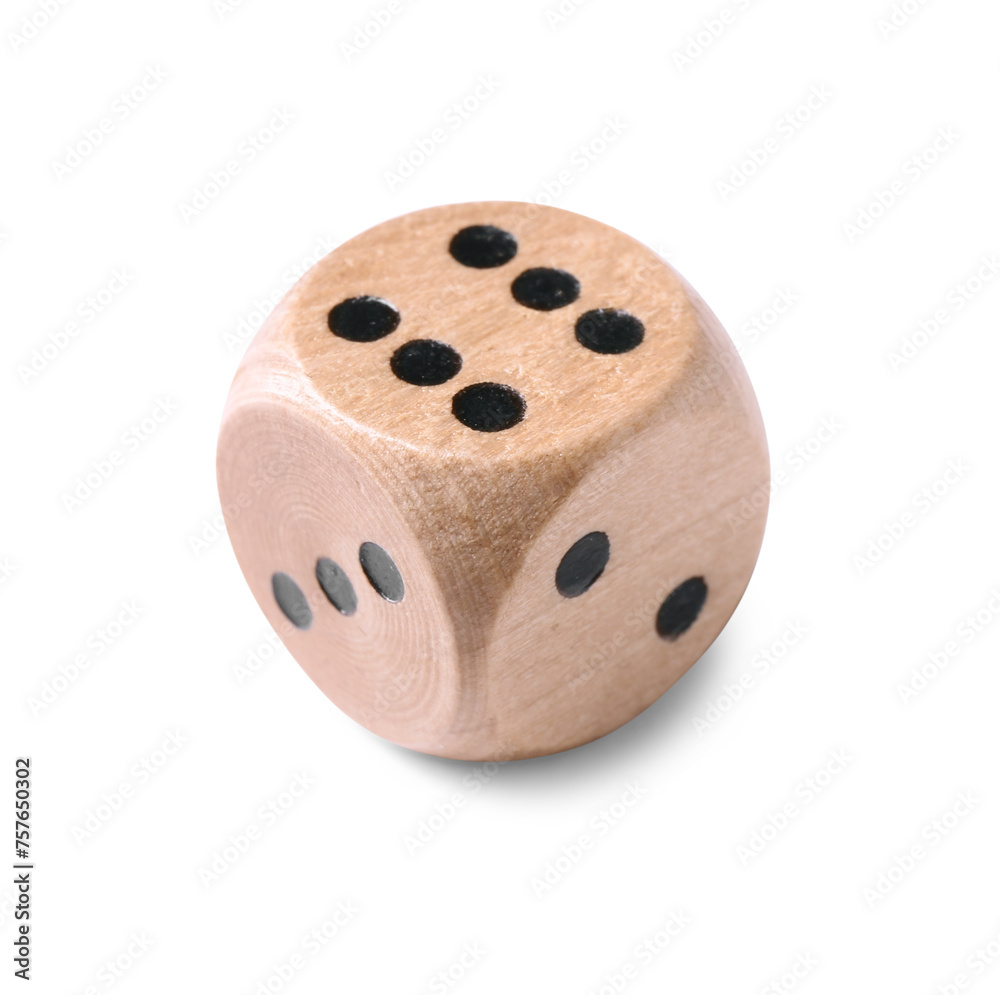 One wooden game dice isolated on white One wooden game dice isolated on white