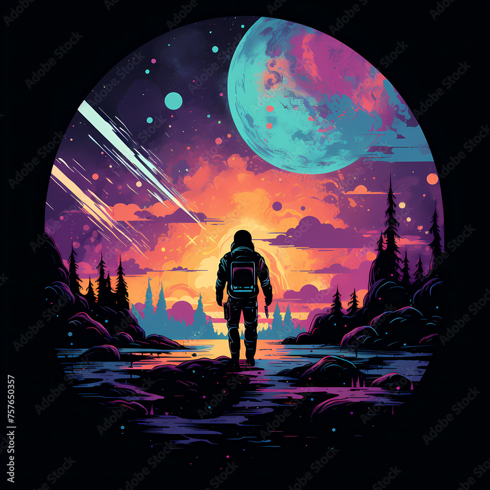 Obraz premium Galactic Explorer, astronaut illustration, t-shirt design