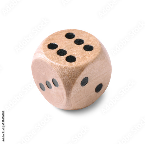 One wooden game dice isolated on white