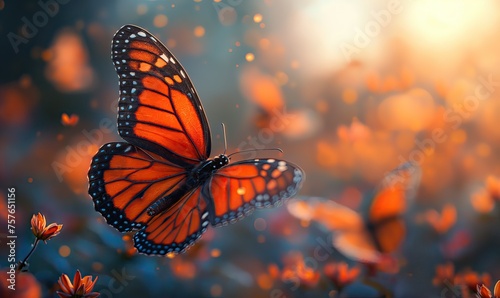 Colorful butterfly on a blurred natural background.