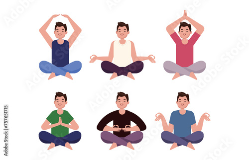 Flat people meditating illustration, yoga