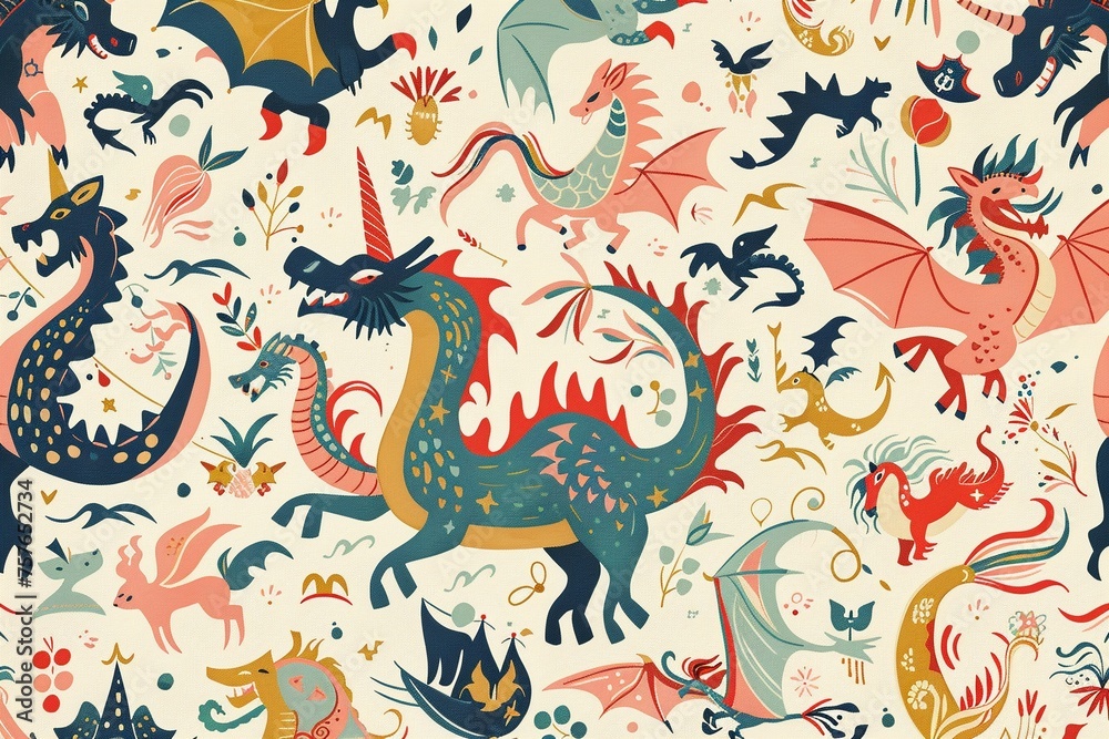 a pattern themed featuring dragons unicorns a pattern themed featuring dragons unicorns