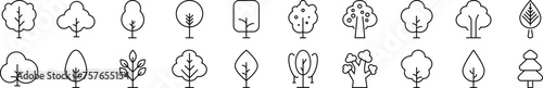 Set of Linear Signs of Tree Drawn with Thin Line. Editable stroke. Simple outline sign for web sites, newspapers, articles book