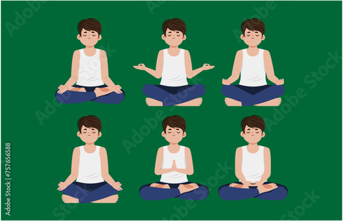 Flat people meditating illustration, yoga