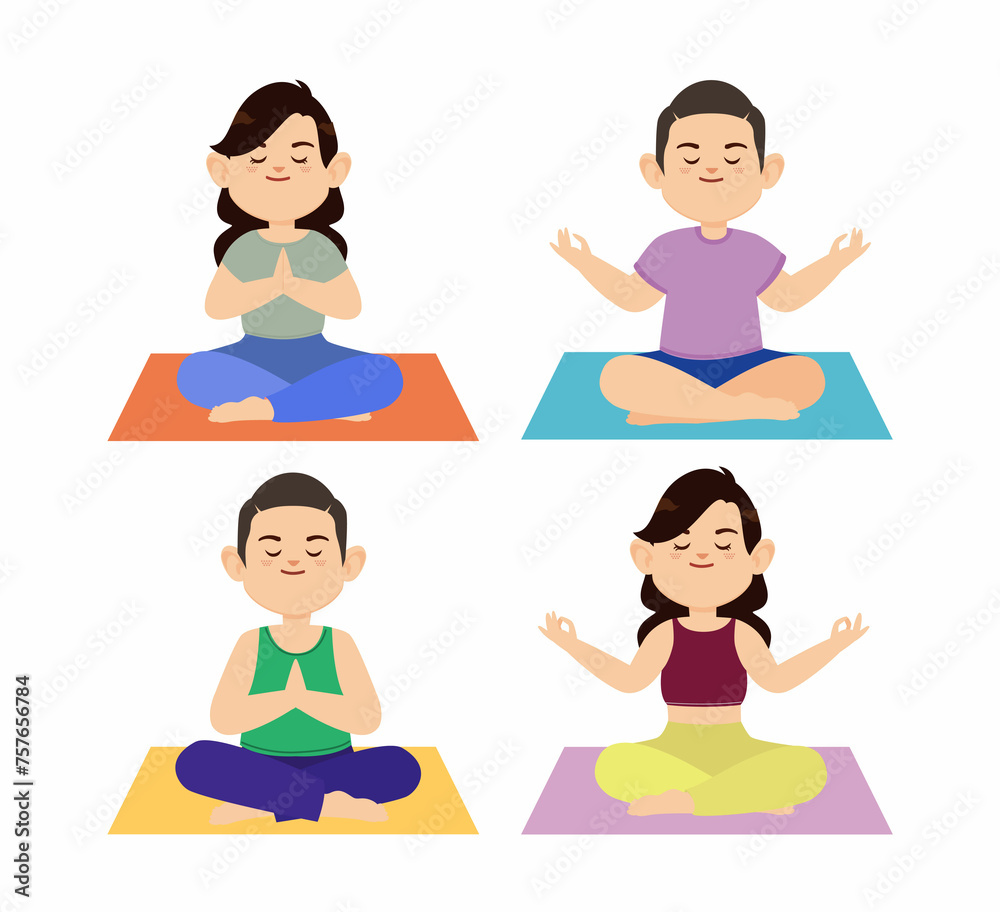 Flat people meditating illustration, yoga Flat people meditating illustration, yoga