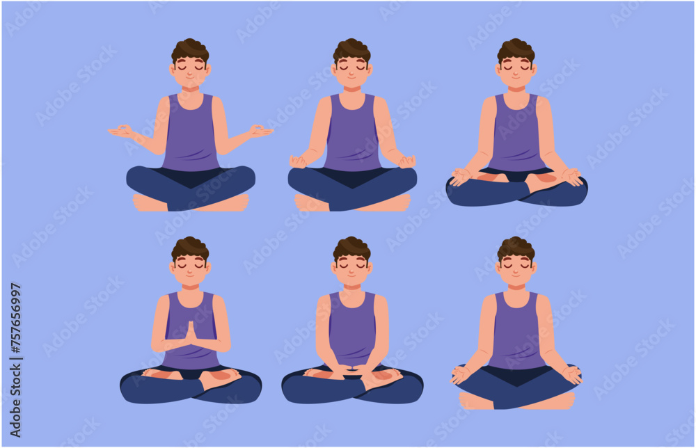 Flat people meditating illustration, yoga Flat people meditating illustration, yoga