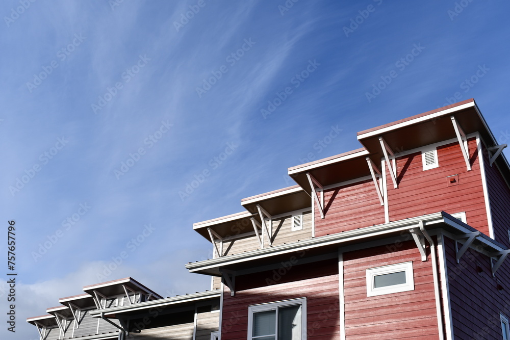 Modern contemporary style buildings. Clear blue sky. Modern contemporary style buildings. Clear blue sky.