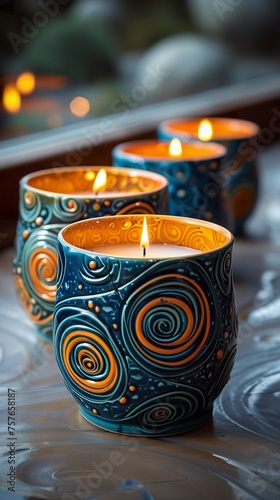 Beautiful candlesticks in a handcrafted style with vibrant  wavy brushstrokes. Candlesticks inspired by Van Gogh with artistic beauty in swirls.