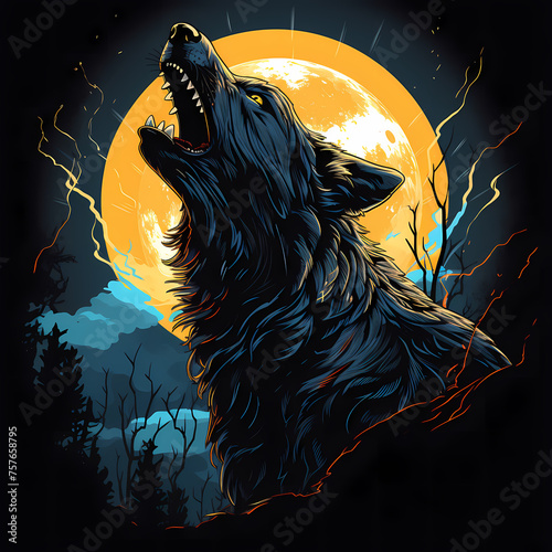 howling wolf logo t-shirt design